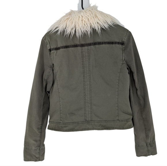 Anthropologie Marrakech Utility Military Jacket Faux Fur Collar Army Green - Picture 5 of 7